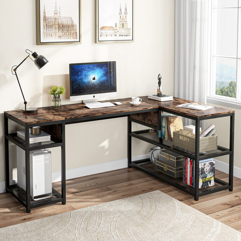 Lift Top L-Shaped Desk, Industrial Height Adjustable Corner Desk - Image 2