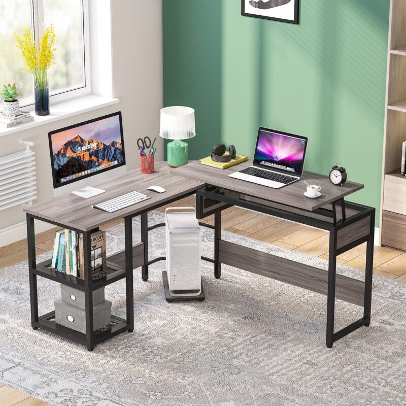 L-Shaped Desk,  Sit to Stand Corner Computer Desk with Lift Top - Image 12