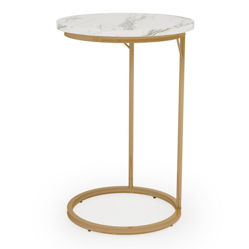 C Table, Round End Side Table with Faux Marble Top