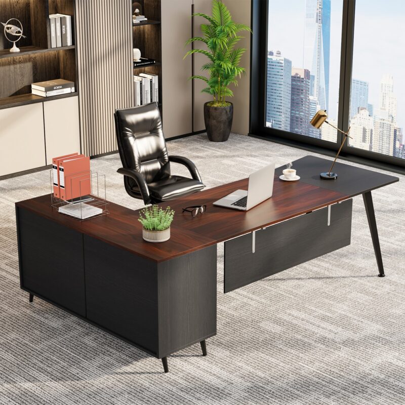 Executive Desk, 87” L-Shaped Computer Desk with 51” File Cabinet - Image 2