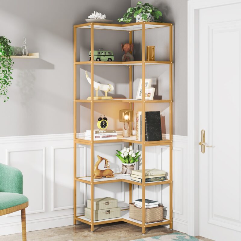 Corner Bookshelf, 70.5" L-Shaped 6-Shelf Etagere Bookcase - Image 4