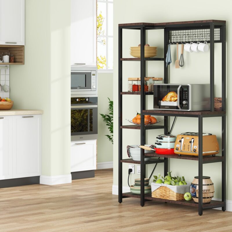 8-Tier Kitchen Baker's Rack with Power Outlets, Microwave Oven Stand - Image 3