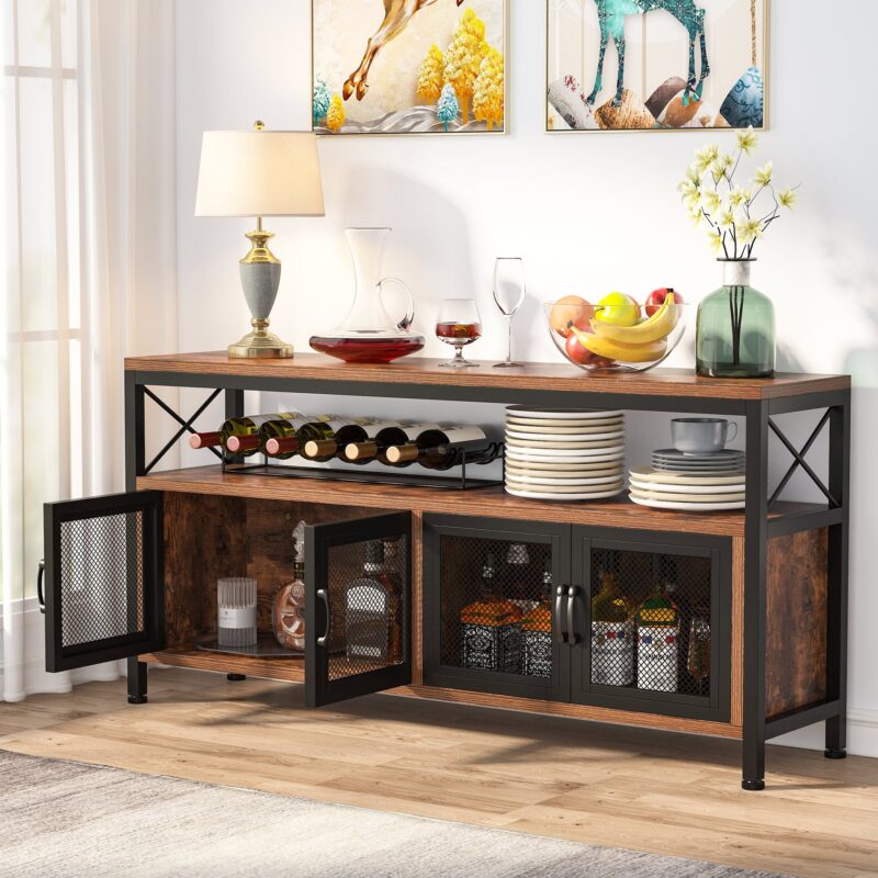 Sideboard Buffet Table Bar Cabinet with 4 Mesh Doors