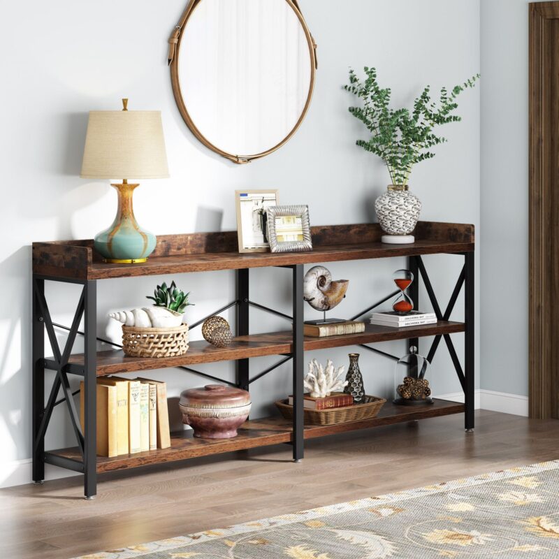 Console Table, 3 Tier Sofa Table Behind Couch with Storage Shelves - Image 2