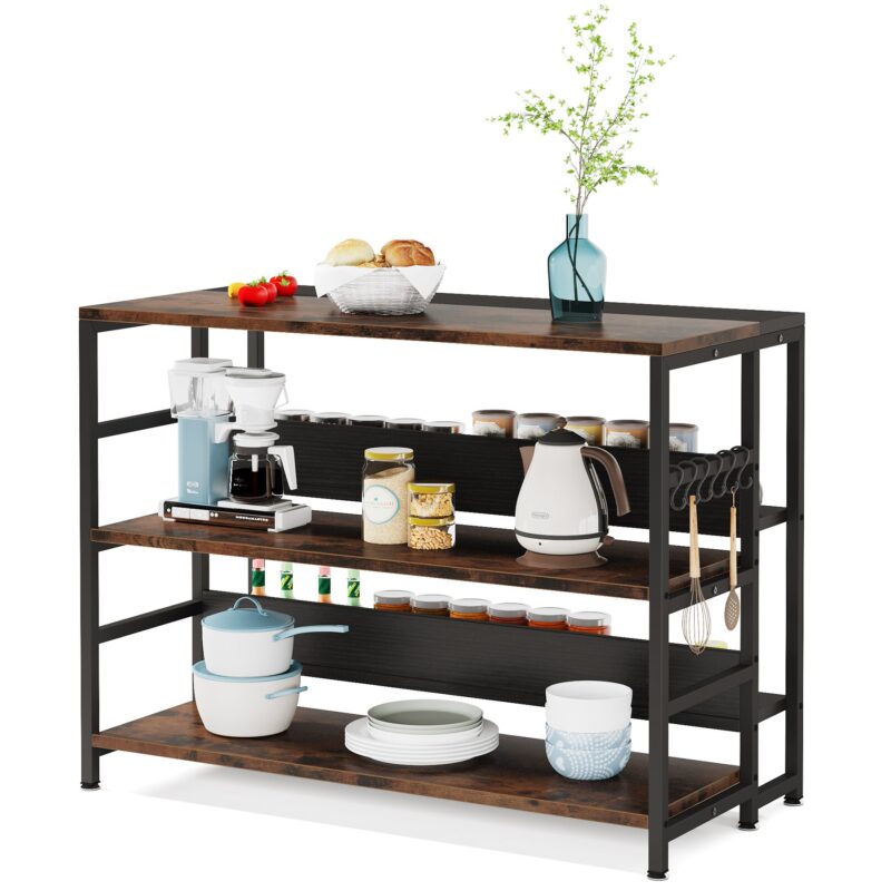 Kitchen Island, Industrial Baker's Rack Table with 5 Storage Shelves