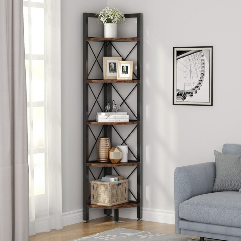 5 Tiers Corner Shelf, 63" Tall Corner Bookshelf & Bookcase - Image 3