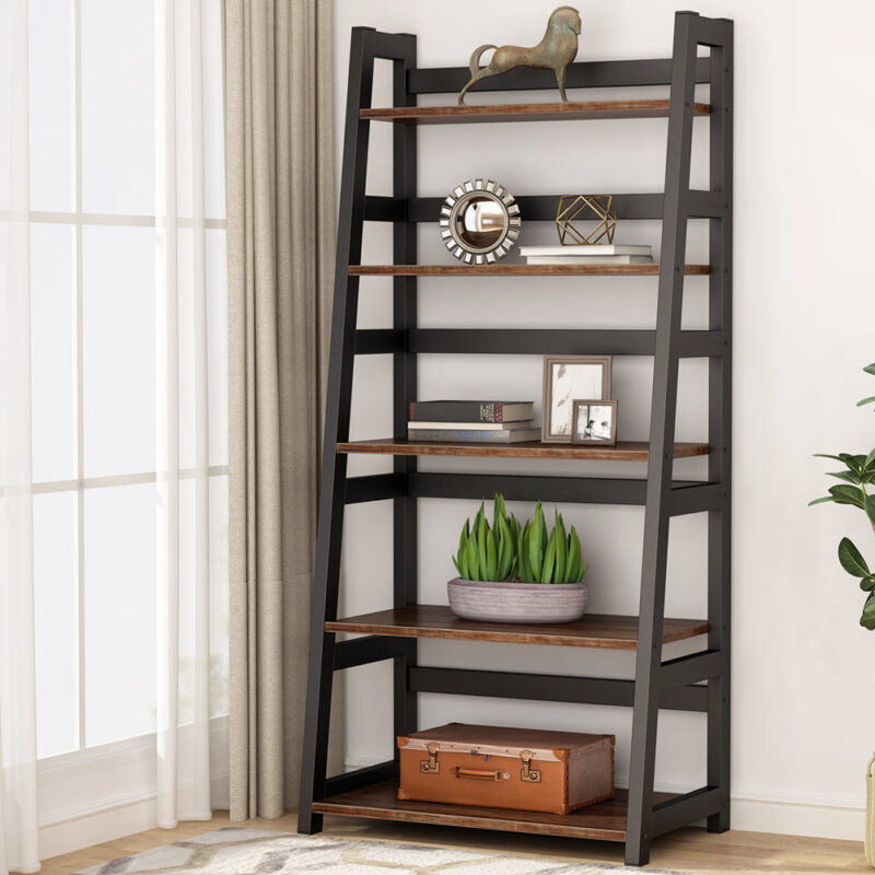 Bookshelf, 5-Tier Ladder Bookcase Etagere Storage Shelf - Image 8