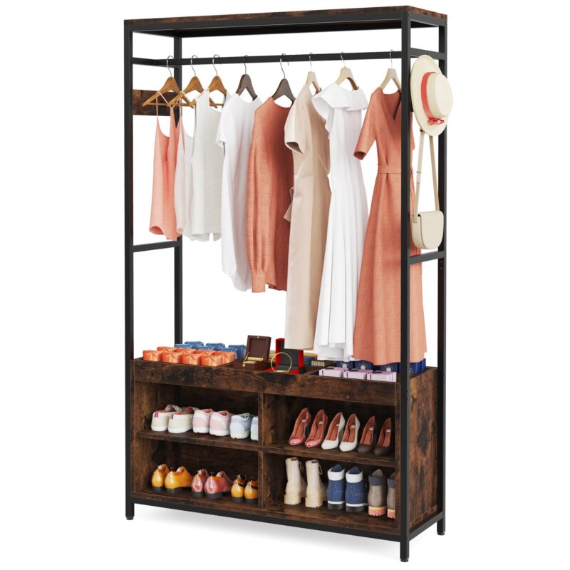 Coat Rack,  Entryway Hall Tree Garment Rack with Shoe Storage