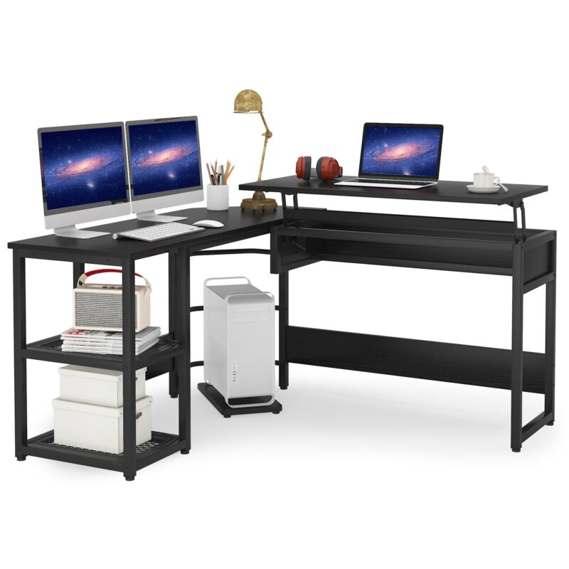 L-Shaped Desk,  Sit to Stand Corner Computer Desk with Lift Top - Image 7