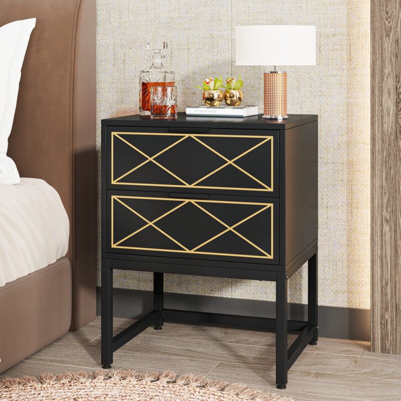 Nightstand, Modern Bedside Table Sofa End Table with 2 Drawers - Image 2