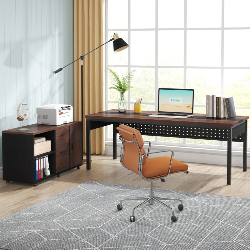 L-Shaped Desk, 71" Executive Desk with 47" Mobile File Cabinet - Image 3