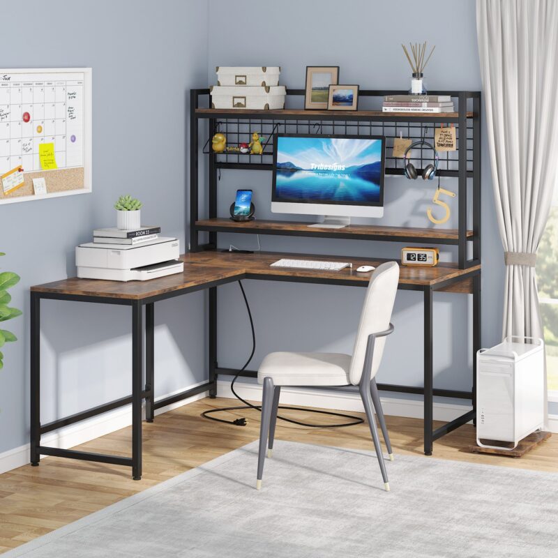 L-Shaped Desk, Reversible Corner Computer Desk with Power Outlet - Image 2