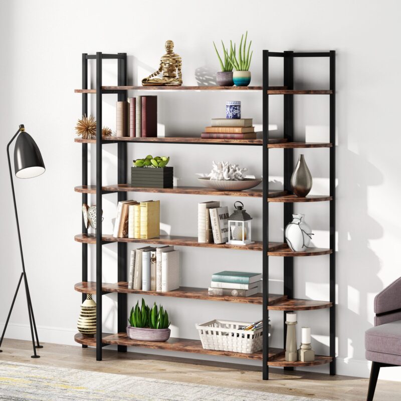 Triple Wide 6-Shelf Bookshelves , 6-Tier Large Etagere Bookcase - Image 3