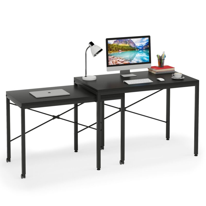 Two Person Desk, Double Computer Desk with Wheels Lockable - Image 8