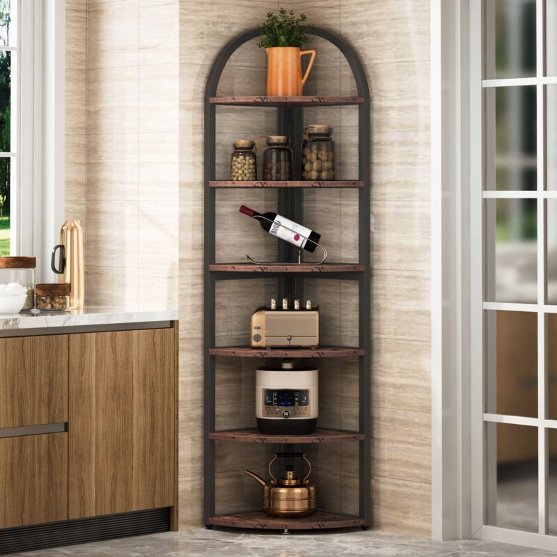 6 Tier Corner Shelf, 71 inch Tall Corner Bookshelf for Small Space - Image 4