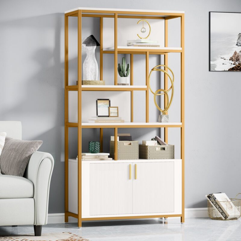 Bookshelf, 70.86" Etagere Bookcase with Storage Cabinet & Open Shelves - Image 3