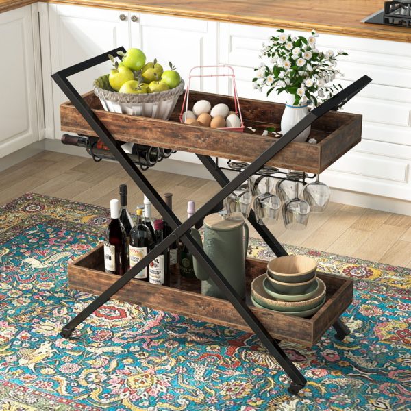 Bar Cart ,Mobile Serving Cart Kitchen Cart with 2-Tier Shelves - Image 3