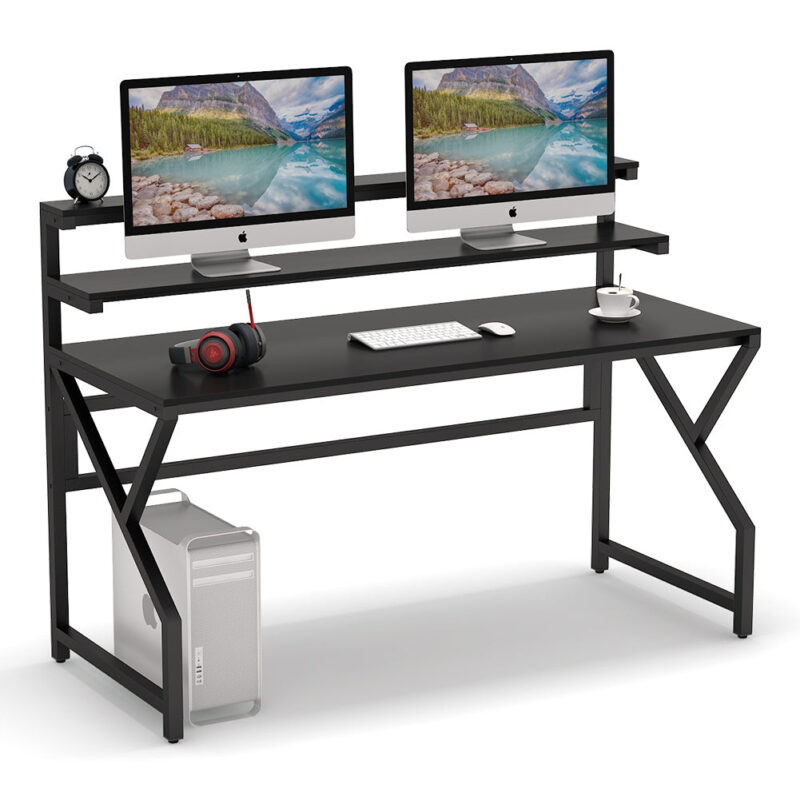 Computer Desk, 55" Office Desk Gaming Table with Monitor Stand