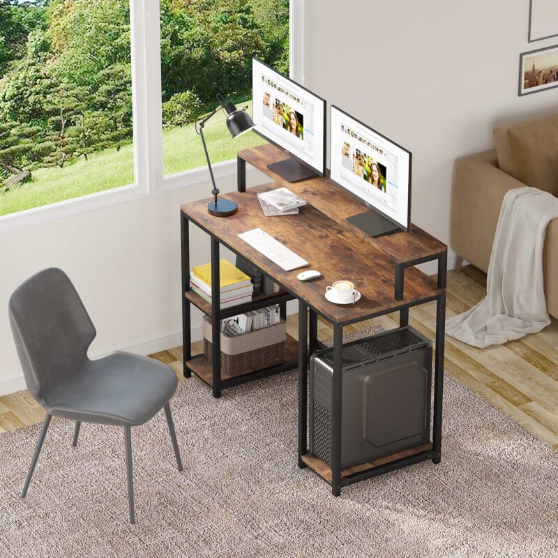 Computer Desk, Industrial Writing Desk with Storage Shelves - Image 3