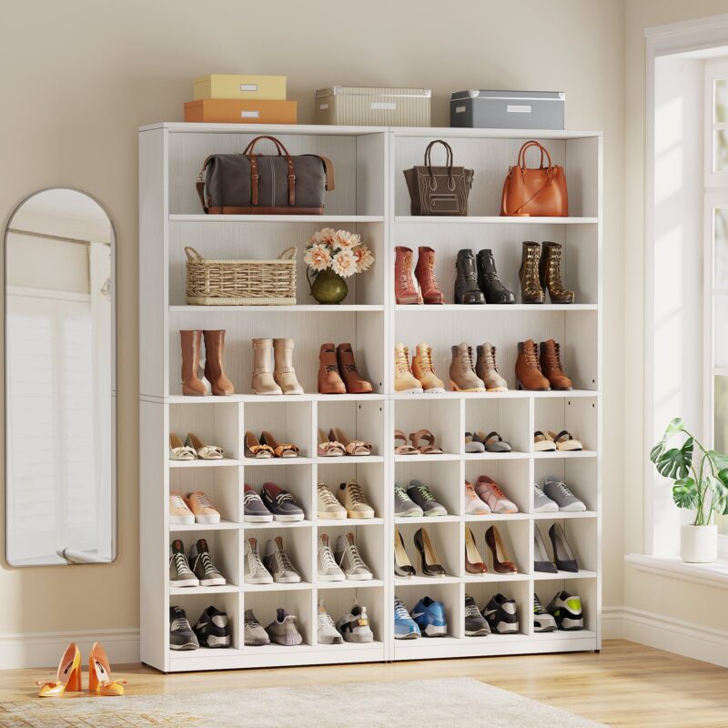 Shoe Cabinet, Freestanding Shoe Rack with Side Hooks - Image 7