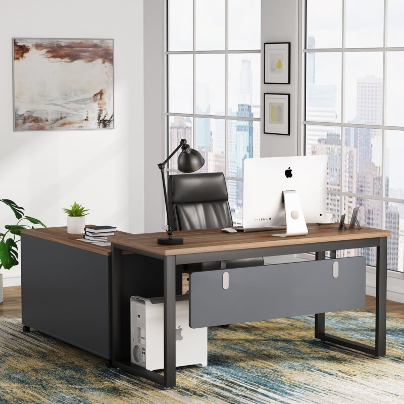 L-Shaped Computer Desk with 47 Inch File Cabinet Set - Image 3