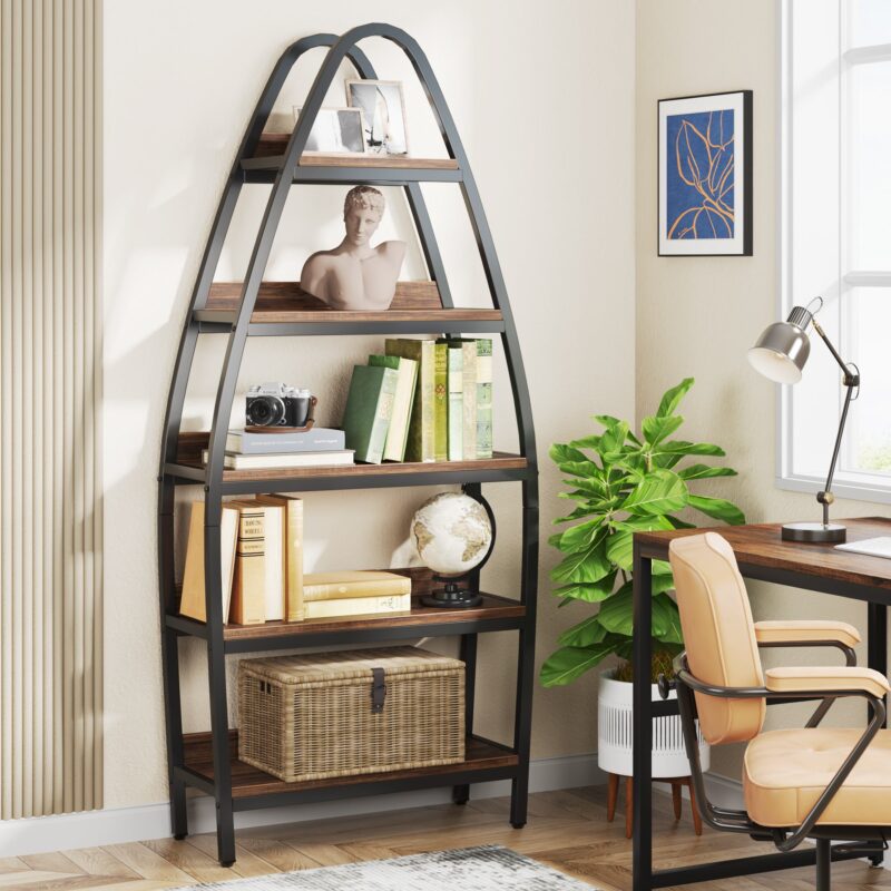 Bookshelf, 5-Tier Open Etagere Bookcase 69" Tall Display Shelf Unit - Image 3