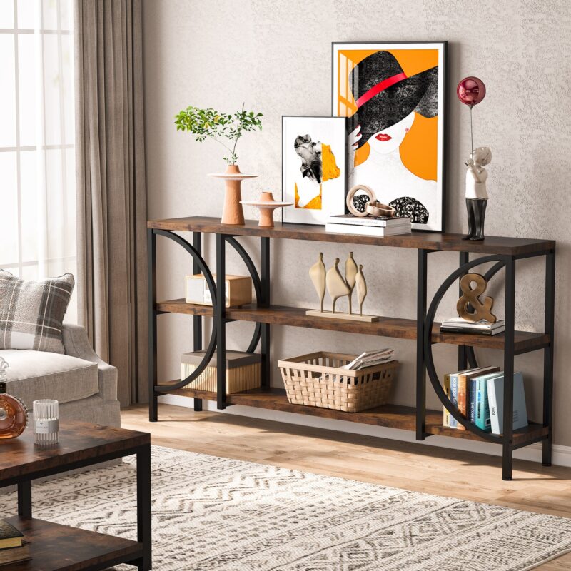 Console Table, 70.86" Sofa Entryway Table with 3 Tier Storage Shelves - Image 3