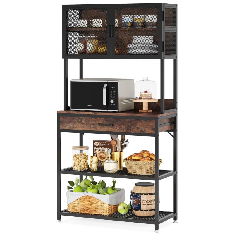 Kitchen Baker's Rack, Microwave Oven Stand with Hutch and Drawer