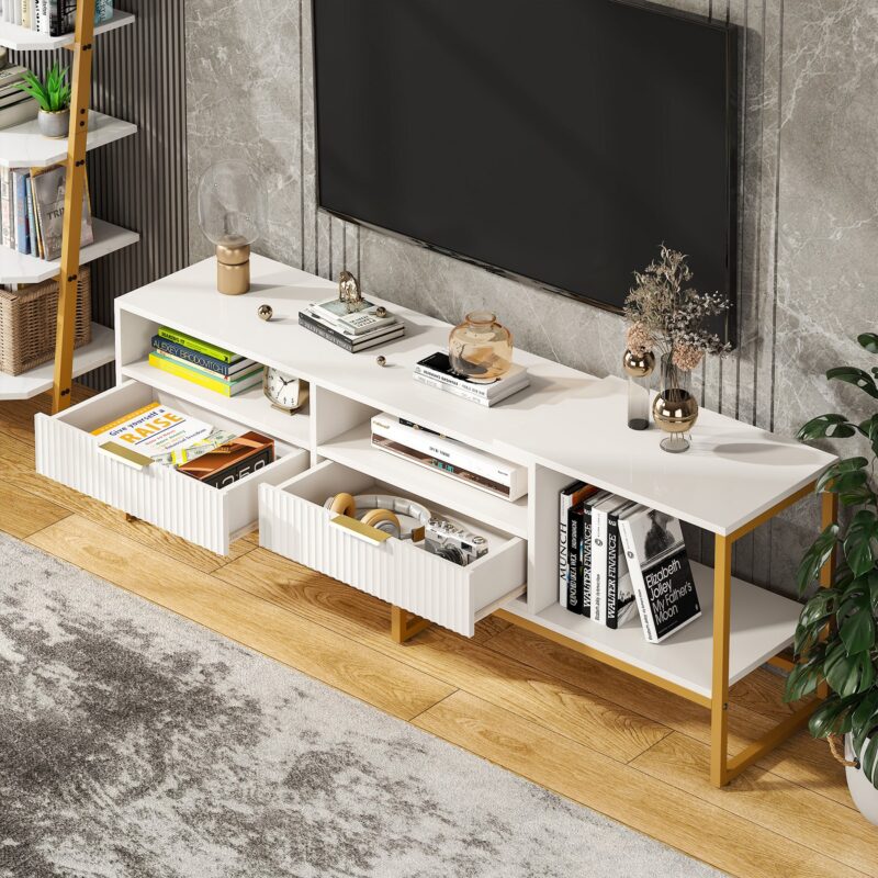 TV Stand, 63" Media Console with 2 Drawers and Shelves - Image 3