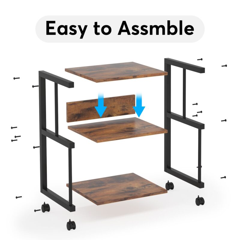 Printer Stand, Rolling Printer Table with 3 Storage Shelves - Image 5