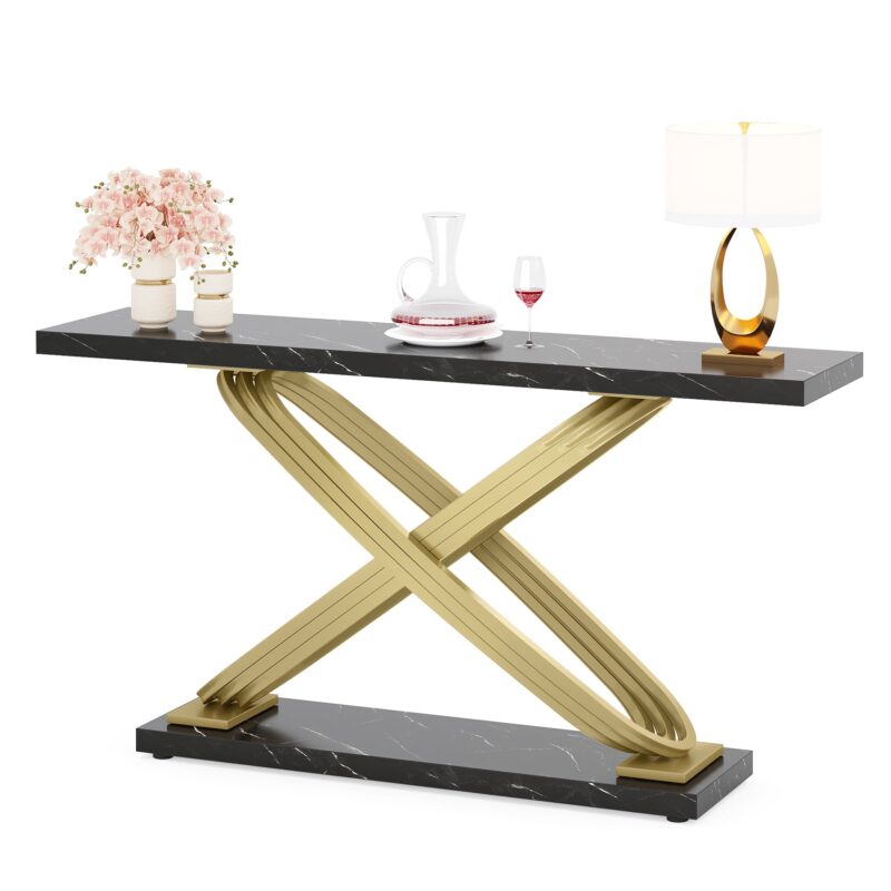 Console Table, 55" Modern Faux Marble Sofa Entryway Table - Image 7