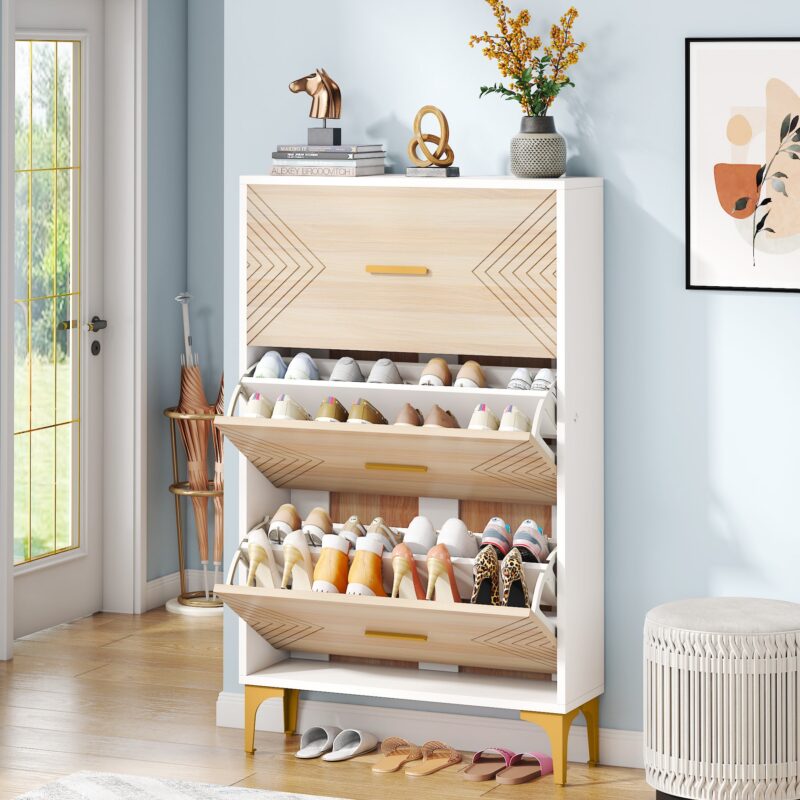 Shoe Cabinet, Slim Hidden Shoe Rack Organizer with 3 Flip Drawers - Image 2