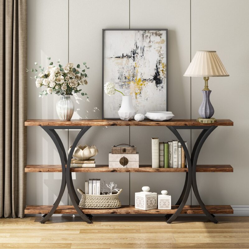 Console Table, Industrial Entryway Sofa Table with 3-Tier Shelves