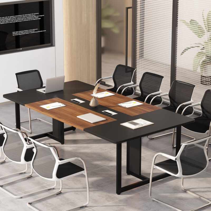 8FT Rectangle Conference Table, 10 People Meeting Table with Grommets - Image 3