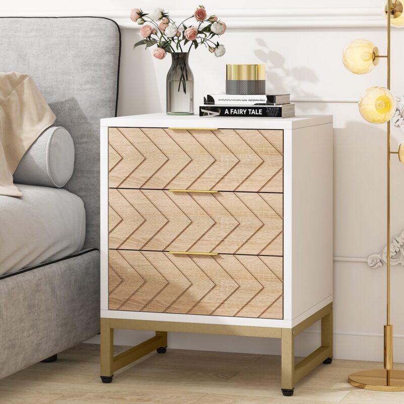 Nigntstand, Modern Bedside Table with 3 Drawers