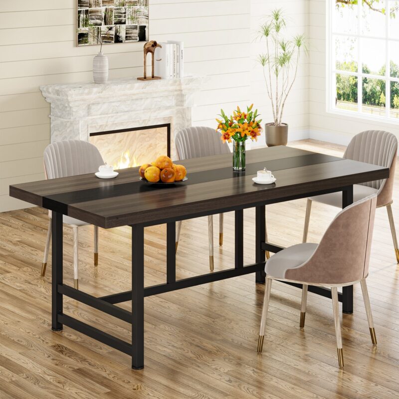 Dinning Table, 70" Home & Kitchen Table with Metal Frame