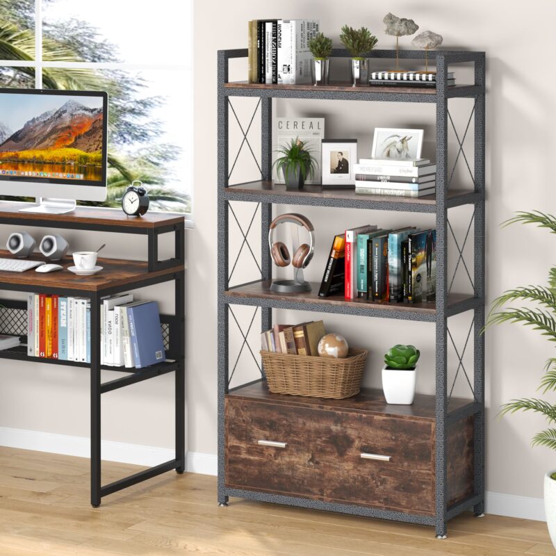 File Cabinet, Freestanding Filing Cabinet with Drawer & Open Shelves - Image 3