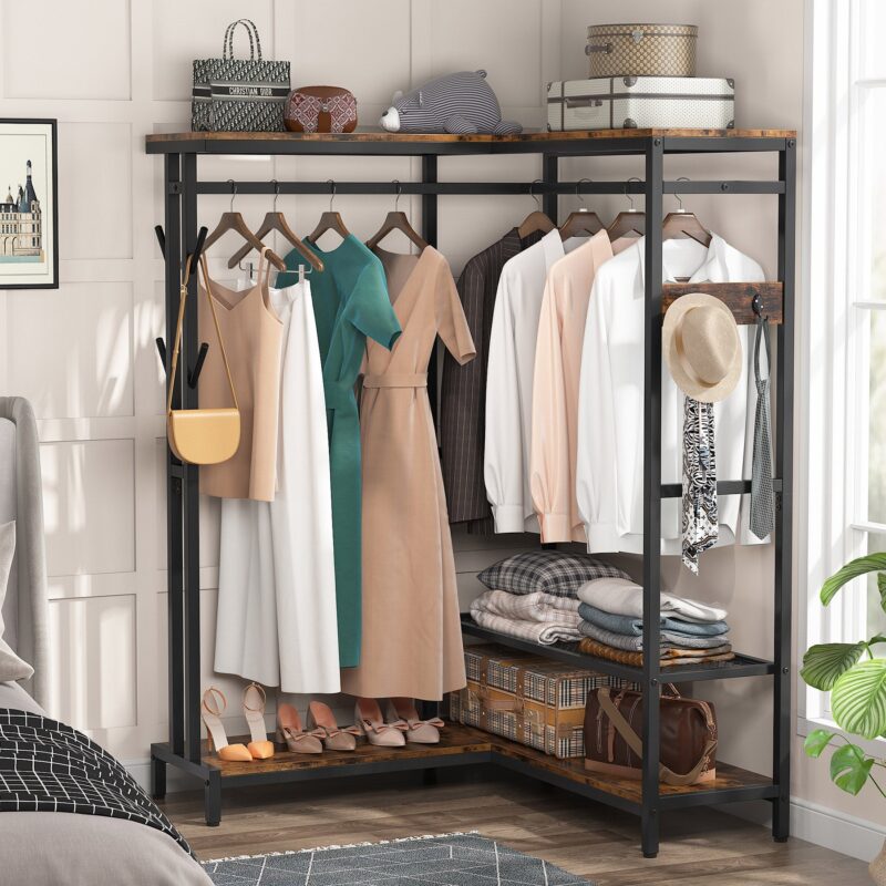 Freestanding Closet Organizer, Corner L Shape Clothes Rack - Image 4