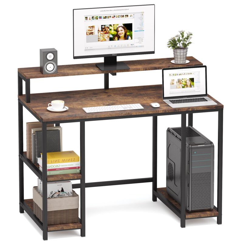 Computer Desk, Industrial Writing Desk with Storage Shelves