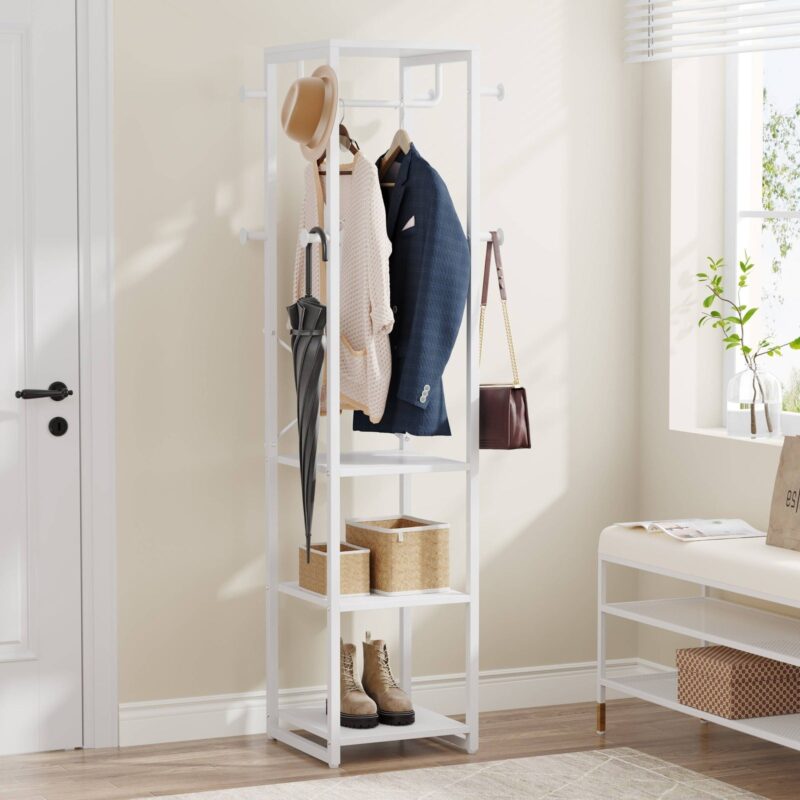 Coat Rack, Freestanding Corner Hall Tree with 4 Shelves 8 Hooks - Image 7