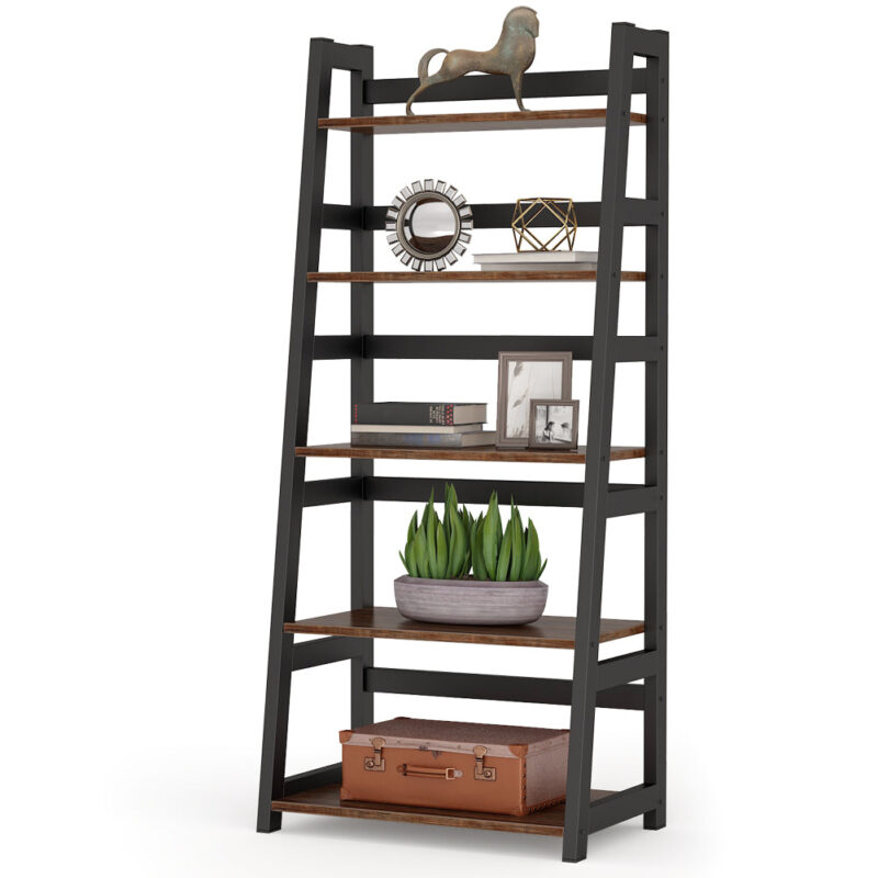 Bookshelf, 5-Tier Ladder Bookcase Etagere Storage Shelf - Image 7