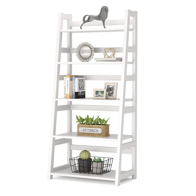 Bookshelf, 5-Tier Ladder Bookcase Etagere Storage Shelf