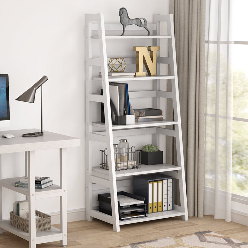 Bookshelf, 5-Tier Ladder Bookcase Etagere Storage Shelf - Image 4