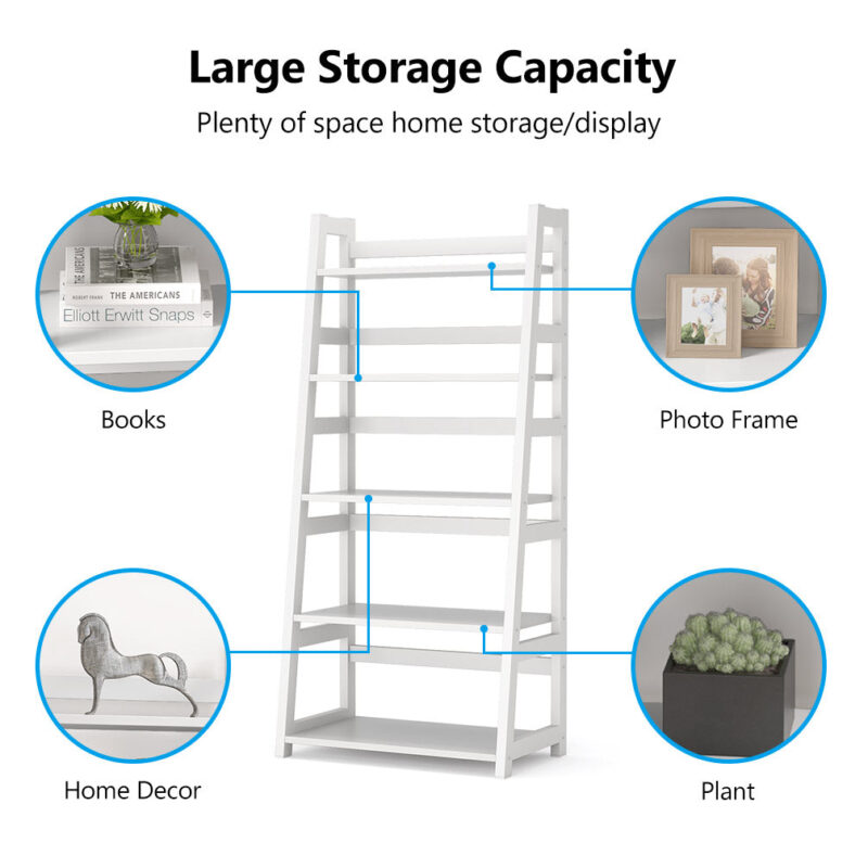 Bookshelf, 5-Tier Ladder Bookcase Etagere Storage Shelf - Image 5