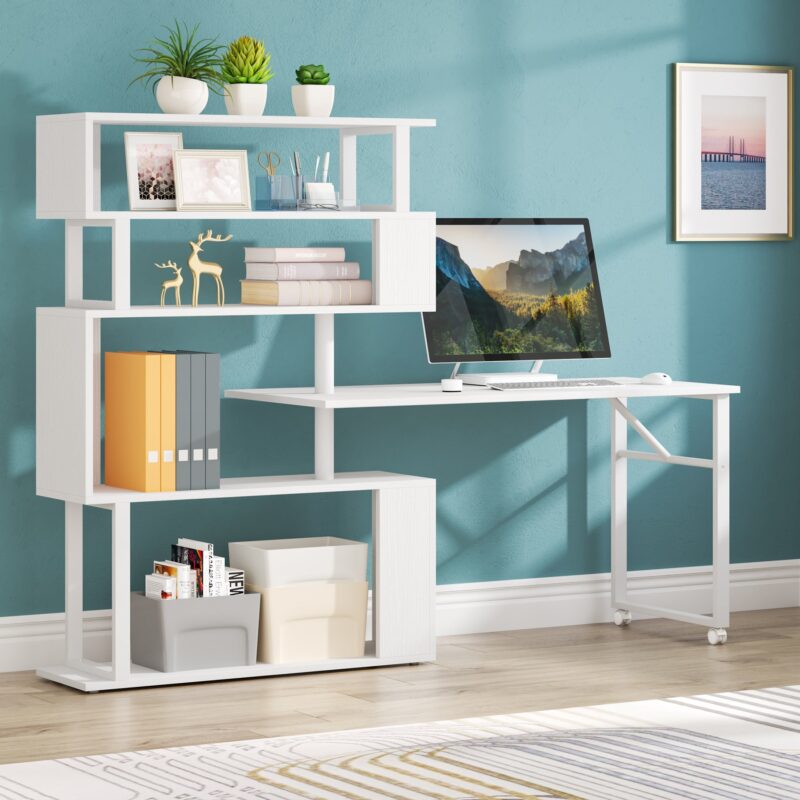 Rotating Desk, Reversible Computer Desk with 5 Shelves - Image 3