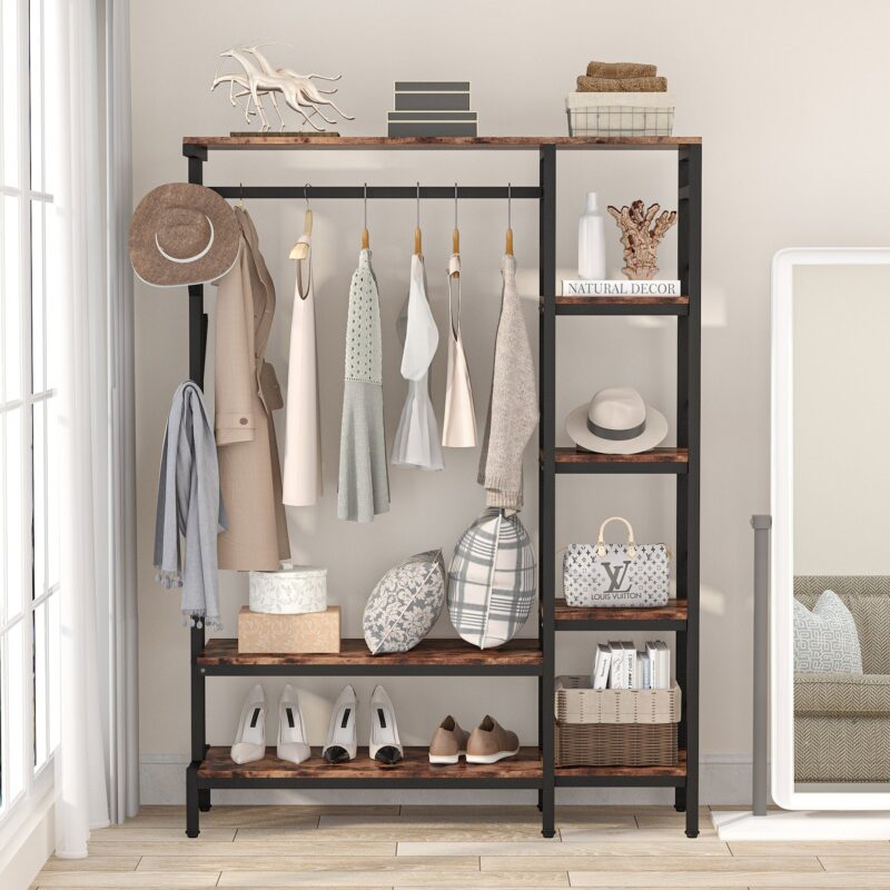 Freestanding Closet Organizer, Garment Rack with 4-Tier Shelves - Image 4