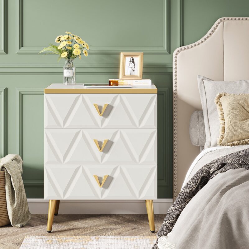 Nightstand, Modern Wooden Bedside Table with Three Drawers - Image 4