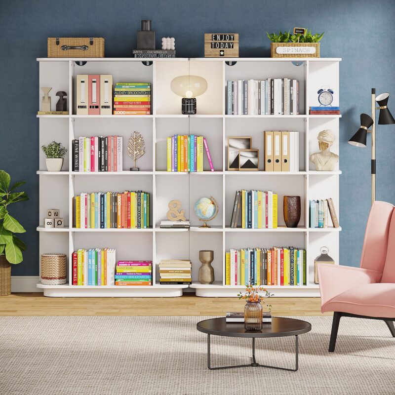 Bookshelf, Modern 5-Shelf Cube Etagere Wood Bookcases - Image 7