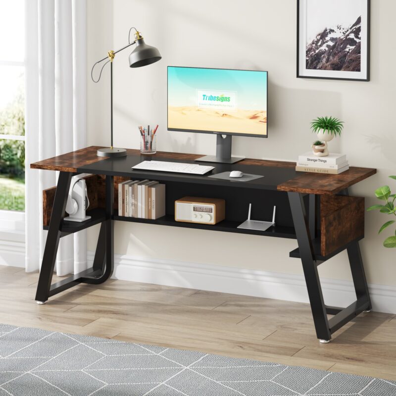 Executive Desk, 63" Computer Office  Desk with Storage Shelf