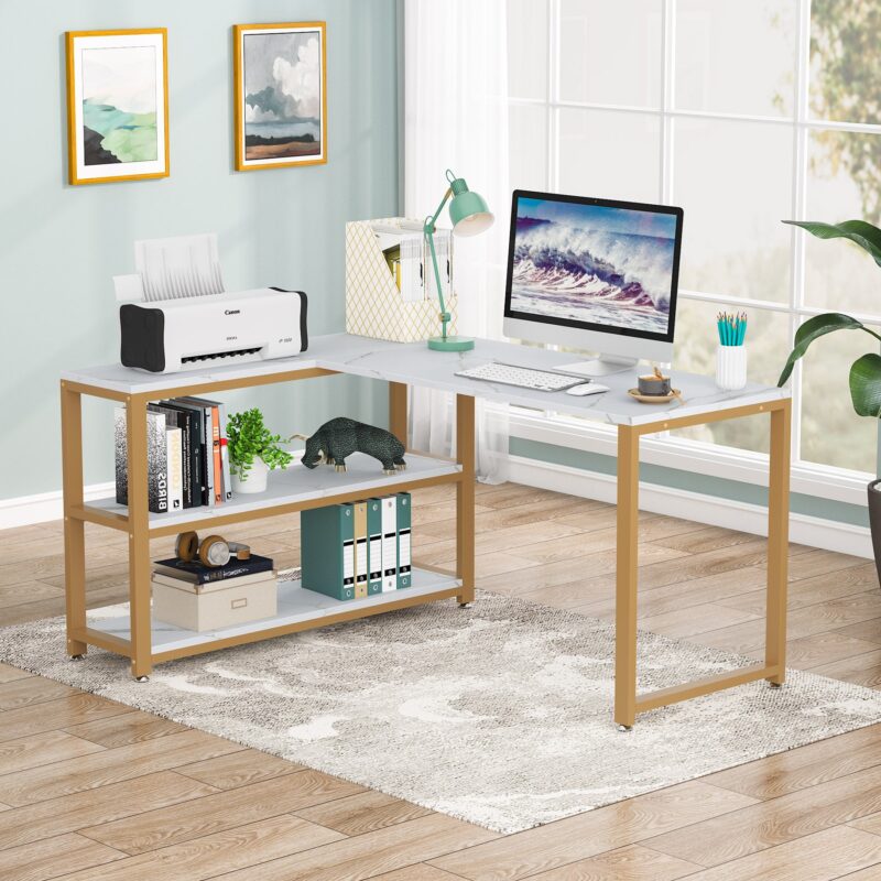 L-Shaped Desk, Reversible Corner Computer Desk with Shelves - Image 14